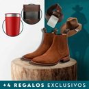 Kit Bota Masculina Pampa de Cuero Legítimo con Plantilla Ortopédica + 4 REGALOS: Vaso, Billetera, Cinturón y Sombrero