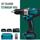 Kit Taladro y Atornillador Profesional 40V Titanium Completo + Maleta, Batería Extra, Base de Carga y Kit de Mechas