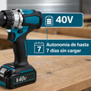 Kit Taladro y Atornillador Profesional 40V Titanium Completo + Maleta, Batería Extra, Base de Carga y Kit de Mechas